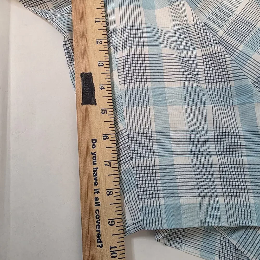 PGA Tour Golf Shorts Mens 38 Blue Plaid Flat Front Slash Pocket Casual Active